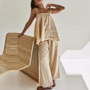 Conjunto <span class=keywords><strong>de</strong></span> Dos Piezas <span class=keywords><strong>de</strong></span> Ropa Femenina, Top sin Mangas y <span class=keywords><strong>Pantalones</strong></span> a la Moda, Estilo Casual, Algodón y <span class=keywords><strong>Lino</strong></span> - Product Image 5
