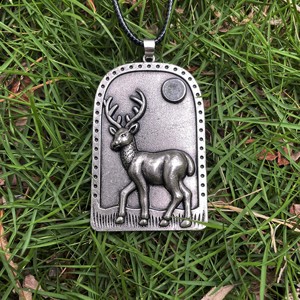 Collier pendentif tête de chèvre viking, crâne d'animal, punk, en acier inoxydable, avec chaîne en bambou - Product Image 5