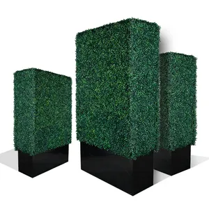 CQ001屋外ガーデンプライバシープラントスクリーンフェイクグリーングラス人工ツゲの木の生け垣 (ブラックプランター)