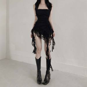 <b>Sexy</b> drawstring layered irregular camisole lace dress with a design sense elegant waistline slimming <b>short</b> <b>skirt</b> - Product Image 4