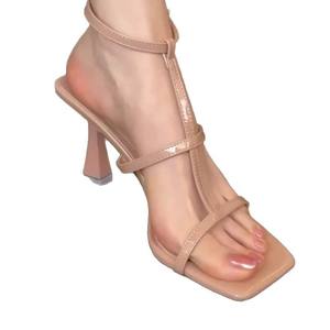 Sandalias de Tacón Alto de Alta Calidad para Mujer, Estilo Nupcial, de Cuero Genuino, Tacón Cuadrado, Cierre Deslizante, Antideslizantes, Cómodas e Informales - Product Image 1