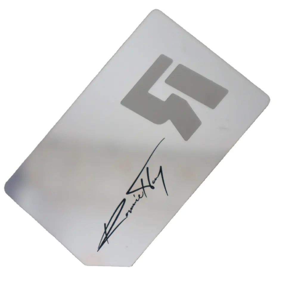 พรีเมี่ยมสแตนเลสโลหะ NFC นามบัตรที่มีโลโก้ตัดออกนามบัตรโลหะ
