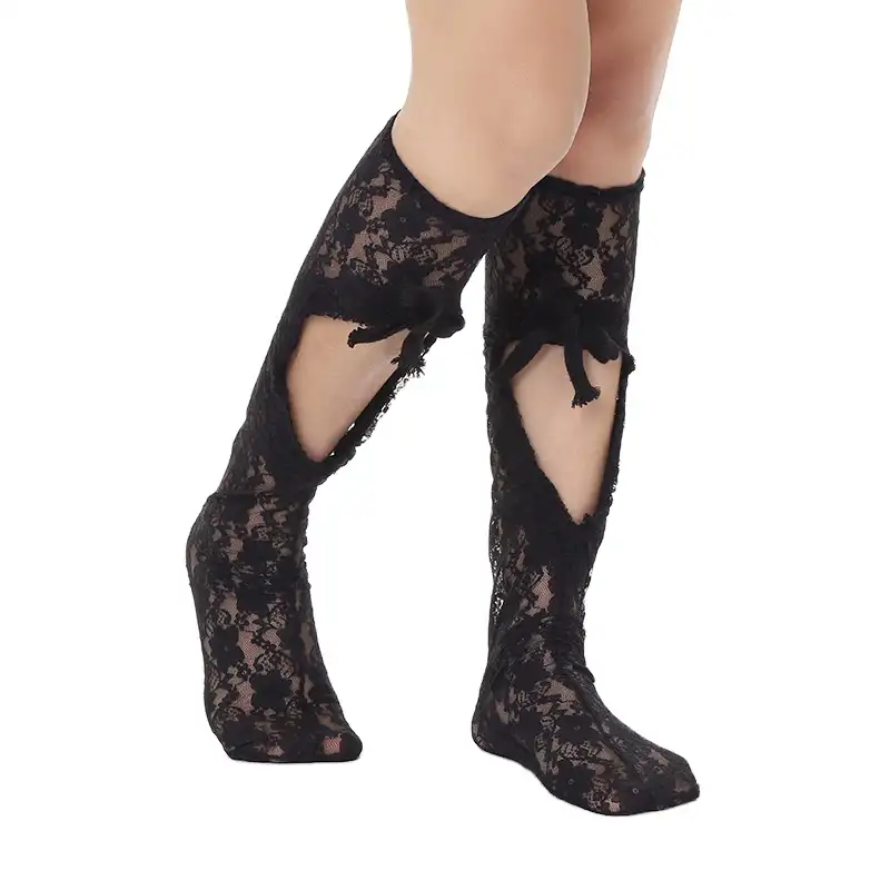 Calze al ginocchio da donna calze a rete con legatura giapponese ragazze leggings in pizzo bianco femminile in calze di Nylon a rete Jacquard Lolita