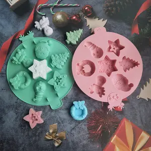 T2383 7 Rongga Bulat Kue Natal Silikon Cetakan Pancake Cetakan Kue Alat