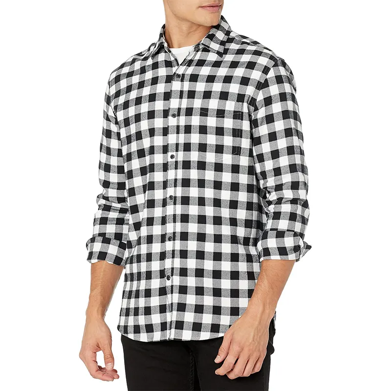 Custom New Men's Fashion Long Sleeve Brushed Plaid Flannel Wholesaler Shirt