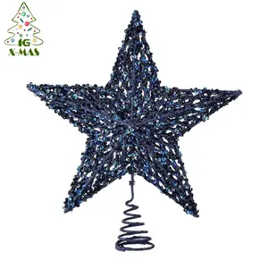 KG Xmas Hochwertige benutzer definierte Noel Navidad 13 Zoll Glitter Metall Pailletten Fünf-Punkt-Baum Zubehör Weihnachts baum Top Star