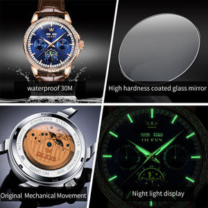 Pour OLEVS 6695 <span class=keywords><strong>montre</strong></span> mécanique automatique de luxe pour hommes étanche Phase de lune conception plongeur mode affaires robe Style cuir - Product Image 2