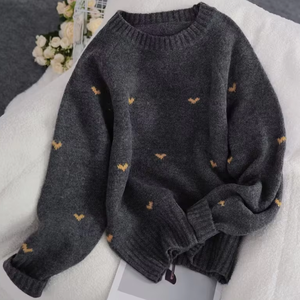 <span class=keywords><strong>Pull</strong></span> en tricot jacquard à motif cœur pour femme, col rond, en laine mélangée douce, tricoté à la machine, décontracté pour le quotidien, accepte la personnalisation - Product Image 1