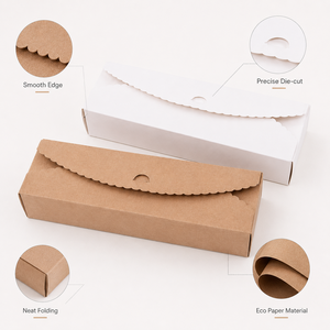 Cajas de papel kraft largas con borde festoneado personalizadas, cajas rectangulares negras, blancas y marrones con logotipo personalizado para empaque de regalo de galletas y macarons - Product Image 2