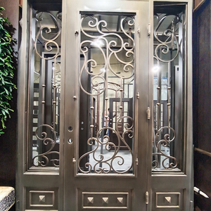 Moderno elegante singolo ferro battuto con piano piatto doppio vetro temperato ingresso sicuro con Sidelites <span class=keywords><strong>porta</strong></span> d'ingresso anteriore Design - Product Image 4