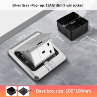 Enchufe de Piso de Acero Inoxidable de 13A, Enchufe de Piso con Amortiguación y Sistema Pop-Up, Enchufe de Piso Multifunción de Dos Orificios, Estándar Británico