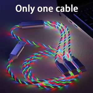 3 In 1 Glow Fast Charging Usb Cable With Luminous Flowing Light Up USB AM 2.0 To Type C Micro B Charger Sync Data Quick Charge