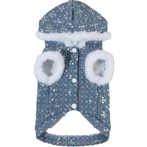 Cross-border heavy-duty double-layer denim <b>sequined</b> fleece open-chest hooded <b>jacket</b>, warm pet clothing source factory - Product Image 4