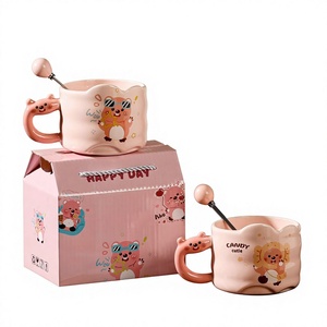 Taza de Cerámica Chaozhou con Diseño de Castor Adorable, Apilable, de Alta Calidad, con Tapa y Cuchara, Regalo Creativo de Cumpleaños - Product Image 1