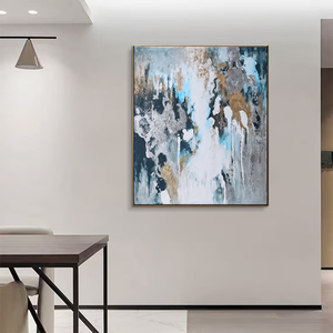 Nghệ thuật hiện đại lớn trừu tượng Teal sơn vàng bạc làm bằng tay sơn dầu tường nghệ thuật - Product Image 6