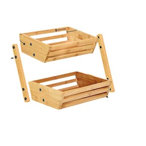 Wooden Double Layer Fruit Basket <b>Bamboo</b> Storage Rack For Kitchen Tabletop Use Eco Friendly Rectangle Shape Standing Type - Product Image 4