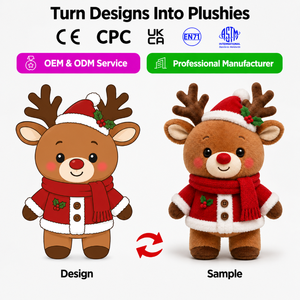 Produttore OEM di Peluche Natalizi Personalizzati: Renne <span class=keywords><strong>Chibi</strong></span> in Costume da Babbo Natale con Naso Rosso e Corna, Orsacchiotto - Product Image 1