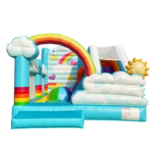 Rainbow Double Slides Bounce House Wet Dry Combo Inflatable Trampoline Funny Bouncy Castle Christmas Gift