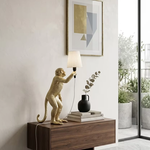 Luxury Animal Plug-in Table <b>Lamp</b> Monkey Resin Table <b>Lamp</b> Gold Decorative Table <b>Lamp</b> Designer Table <b>Lamp</b> with Fabric Shade - Product Image 1