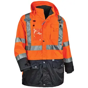 Kustom Grosir Hi Vis 5 -In- 1 Termal Jaket Reflektif Orange Jaket Keselamatan Keamanan untuk Outdoor Pekerja
