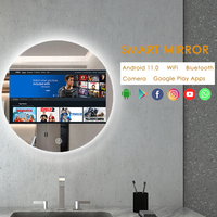 Miroir de salle de bain intelligent et moderne avec écran tactile Android TV 10,1/21,5 pouces, éclairage frontal, écran intégré, Bluetooth, musique, YouTube