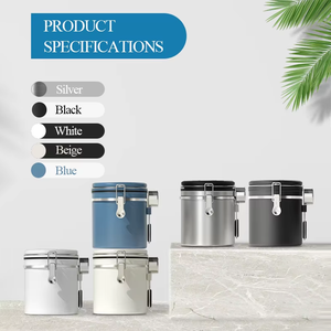 NIBU Premium - Récipient de stockage hermétique pour grains de café en acier inoxydable moderne et plat, avec couvercle en métal et cuillère - Product Image 1
