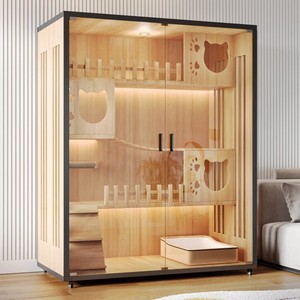 Villa Panorámica para Gatos con Luces LED, Casa de Madera de Lujo para Gatos, Villa Moderna para Gatos, Jaula Grande Personalizable para Mascotas, Nido Premium para Mascotas - Product Image 2