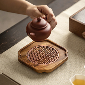 Walnut Wood Teapot Stand Irregular Shape Heat Resistant Base For Kung Fu <b>Tea</b> <b>Set</b> - Product Image 3