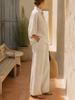 Ensemble deux pièces décontracté Joydressing pour femme : haut à col montant ivoire et pantalon large – Tenue de villégiature