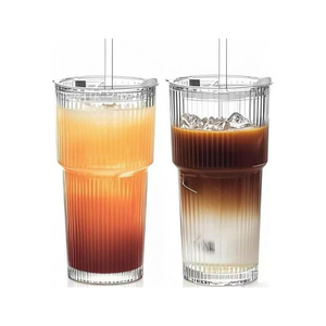 Set di bicchieri in vetro da 20oz con coperchi, cannucce <span class=keywords><strong>e</strong></span> spazzola per la pulizia, design a coste con imballaggio in schiuma per caffè freddo, succhi <span class=keywords><strong>e</strong></span> frullati - Product Image 1