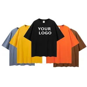 사용자 정의 드롭 숄더 라운드 넥 티셔츠 맞춤형 하이 퀄리티 두꺼운 100% 면 로고 인쇄 자수 남성 t 셔츠