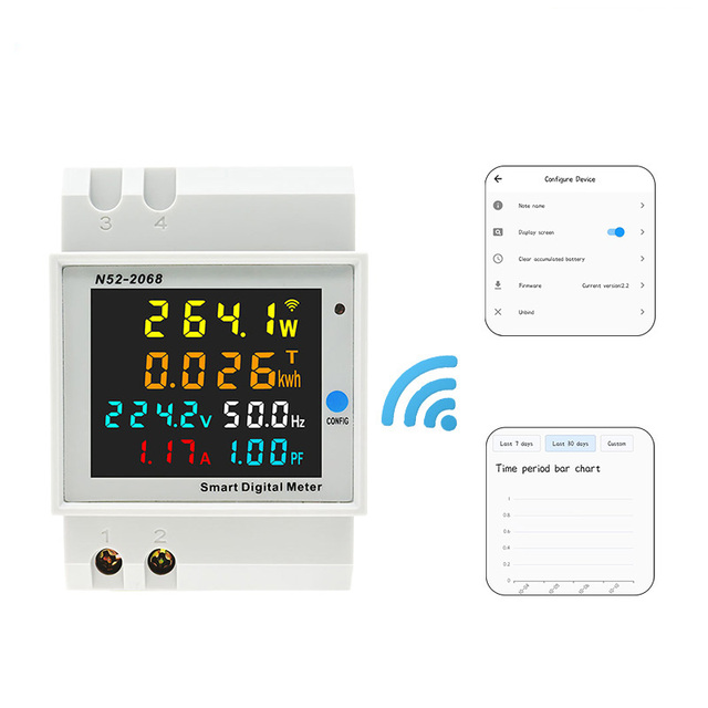 N52-2068 6IN1 Din Rail WiFi Smart Energy Power Meter Electricity Ammeter Remote Networked Meter Reading