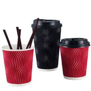 Заводская цена, волнистый бумажный стаканчик, одноразовый Бумажный стаканчик для кофе с крышкой для горячего чая и кофе