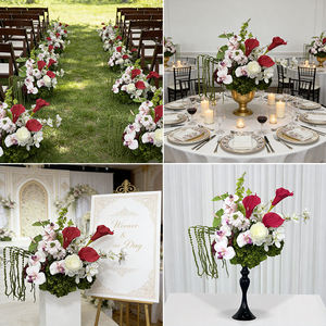 Arrangement floral en soie artificielle cascade, rouge, blanc et vert, réaliste et sophistiqué, style vintage de luxe léger, décoration de banquet - Product Image 2