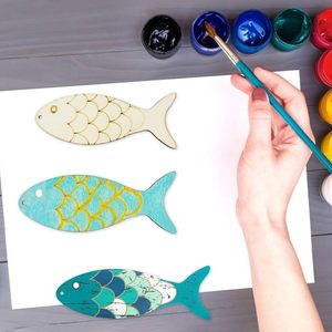 10 piezas/juego de adornos de madera huecos con forma de pez sin terminar <span class=keywords><strong>para</strong></span> manualidades DIY, decoraciones de fiesta, adornos de madera en blanco con forma de pez - Product Image 5