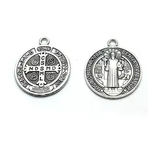 Blues saint benedict medal Cross Jesus Pendant Zinc Alloy Saint Benedict medallion Link Necklaces for Religious accessories