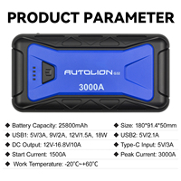 Démarreur de batterie portable au lithium 3000A avec lumière LED, chargeur Power Bank 25800mAh, booster de batterie pour voiture, moto, bateau 12V-16V