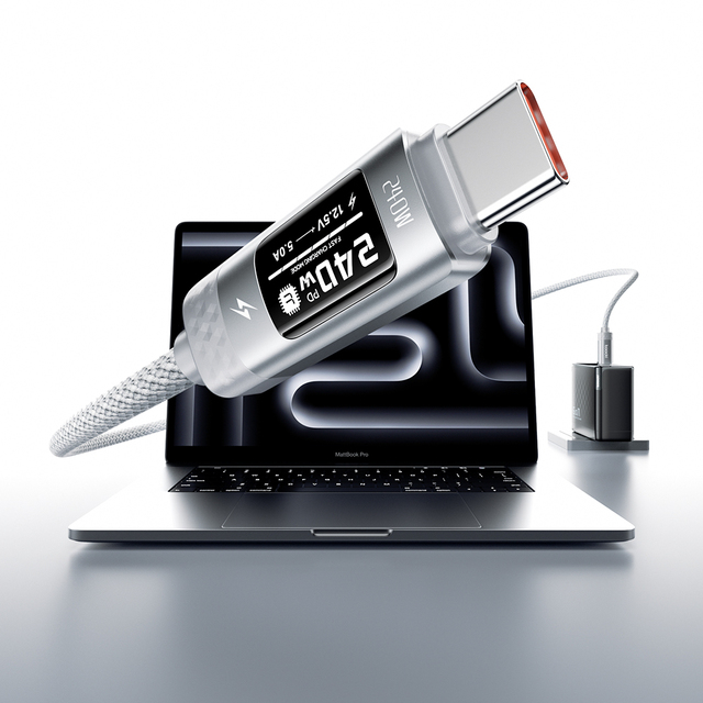 Toocki Safe 240W USB-C Cable E-Marker Chip OLED Digital Display 480Mbps Transmission 1m/2m Length for Home Office Travel