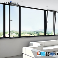 Ventana Abatible de Aluminio Negro con Vidrio Low-E de Ahorro Energético para Residencias y Hoteles