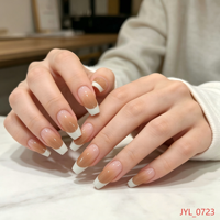 Vente en gros de faux ongles personnalisés à marque privée, longs, forme ballerine, French manucure, ombré nude, réutilisables, pour salon