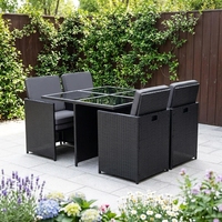 Moderne Luxus-Gartenmöbel Sofa-Set PE-Rattan Korbgeflecht Park Ecksofa Holz-Metall Esstisch UV-Beständig Wasserdicht