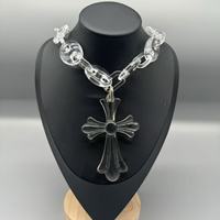 Ins nouvelle tendance Cool fille fête bijoux résine pendentif saint jésus croix acrylique collier Style Punk Transparent acier inoxydable