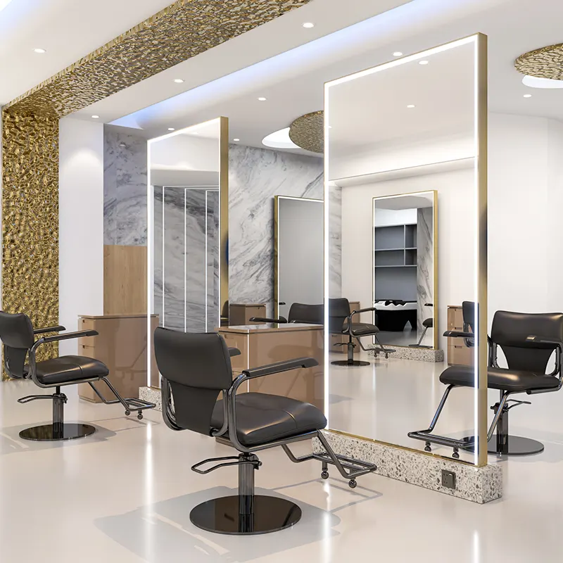 Paslanmaz çelik kuaför istasyonları ayna berber salonu mobilya berber makyaj Salon aynası LED mermer saç ayna ile