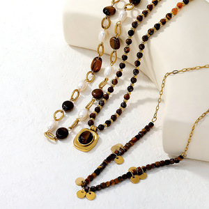 Collar de Clavícula con Ojo de Tigre, Chapado en Oro de 18k, Colgante Geométrico, Regalo Casual, Cadena de Moda para Suéter - Product Image 1