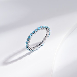wholesale plata 925 sterling silver <b>Turquoise</b> blue simple finger <b>ring</b> heart zircon stone engagement stacking <b>rings</b> for girls - Product Image 4