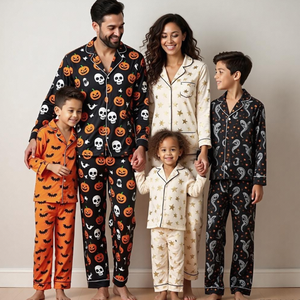 Ensemble de pyjamas assortis pour la famille pour Halloween, imprimé citrouille, crâne, fantôme, manches longues, vêtements de nuit doux, pyjamas pour adultes et enfants - Product Image 1
