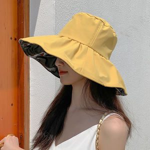 <b>Women</b> <b>Summer</b> Wide Brim Bucket <b>Hat</b> Solid Color Polyester Beach Sun Protection UV UPF 50 Foldable Casual <b>Hat</b> for Adults - Product Image 5