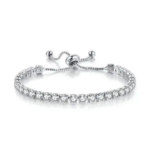 Fashion Ronde Zirconia Tennis Verstelbare Armband Voor Vrouwen Wit Goud Kleur Crystal Armbanden Bruiloft Sieraden Gift