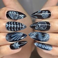 Ongles à presser de luxe transfrontaliers style patchwork, motifs étoiles, cœurs, nœuds, rubans, fleurs et lignes en relief flamboyantes noir et blanc pour ongles