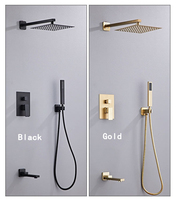 Robinet de douche encastré 10 pouces avec corps de valve en laiton, mitigeur chaud/froid, ensemble de douche chromé/doré/noir pour projets résidentiels et hôteliers